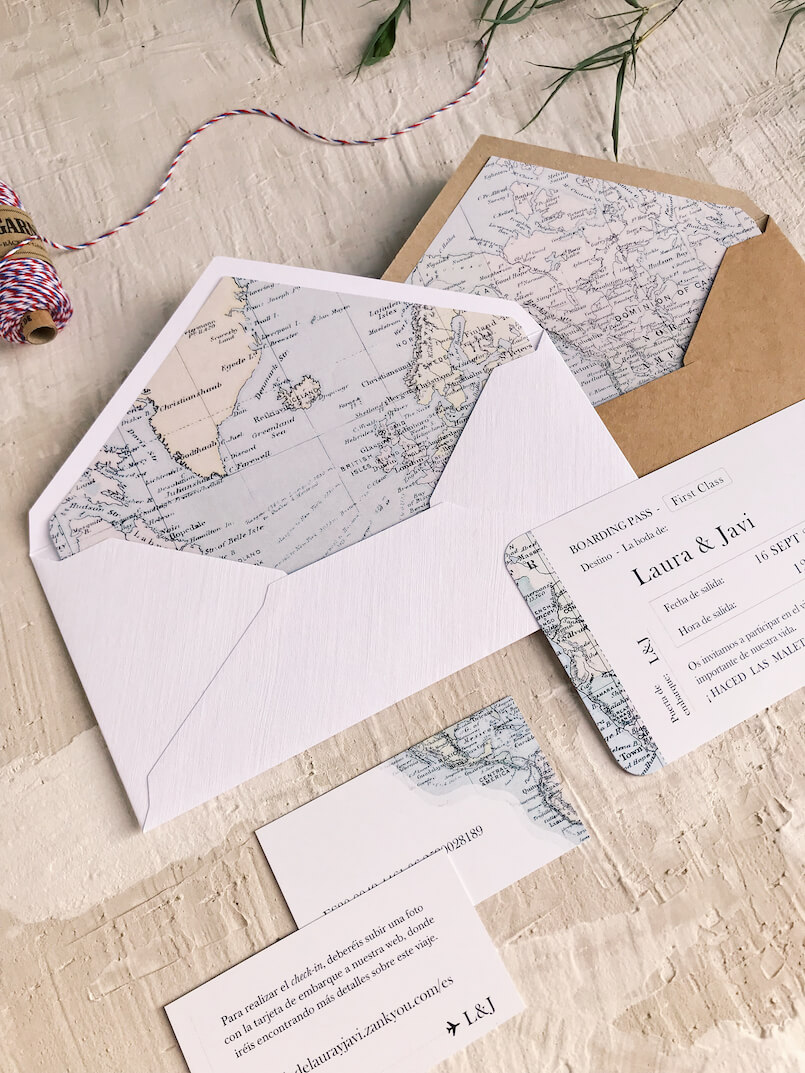 Etiquetas invitaciones de boda viaje Marmarina